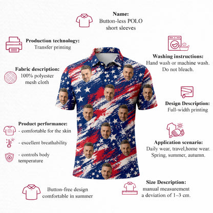 Custom Face Polo Shirt American Flag Pattern