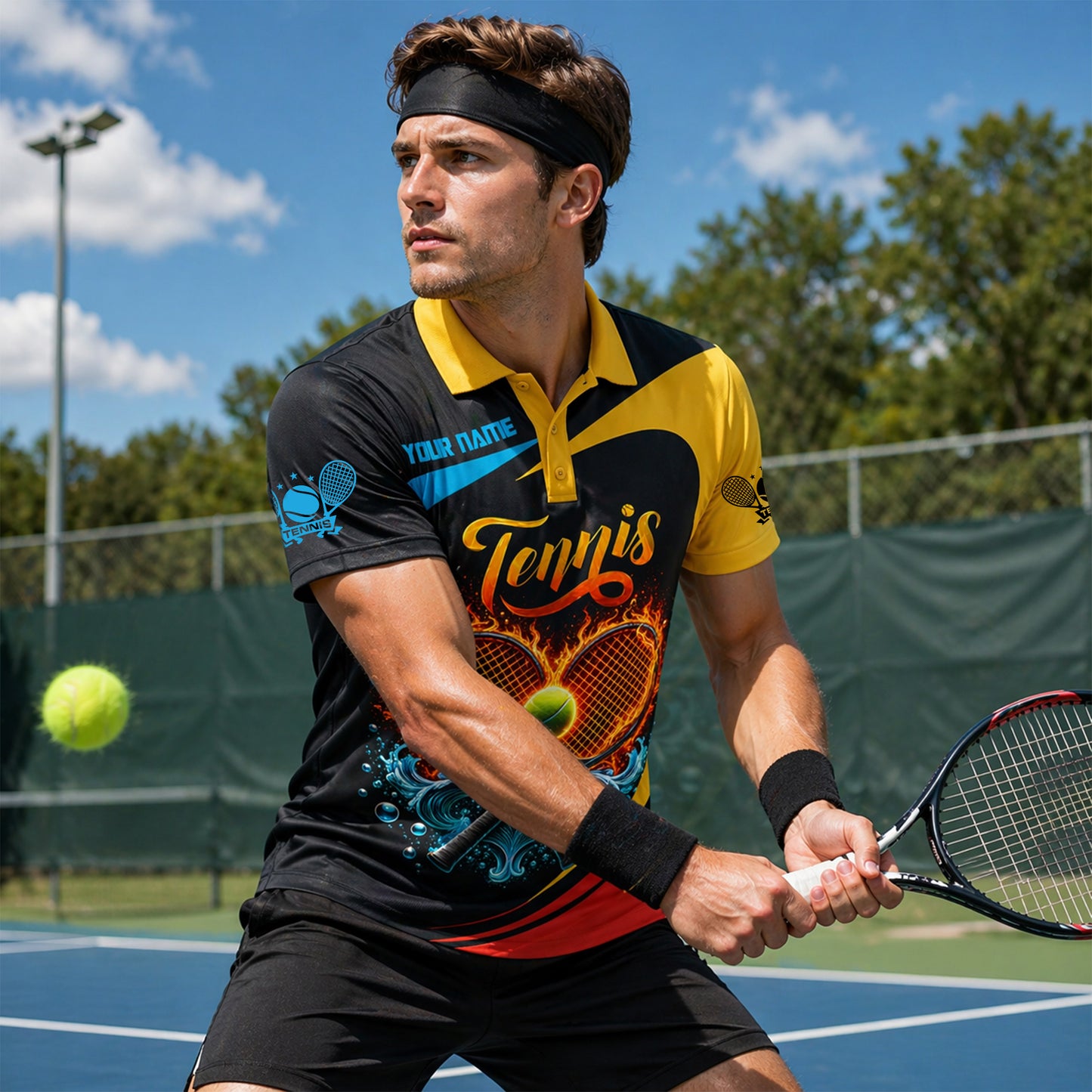 Custom Tennis Flame Polo Shirt