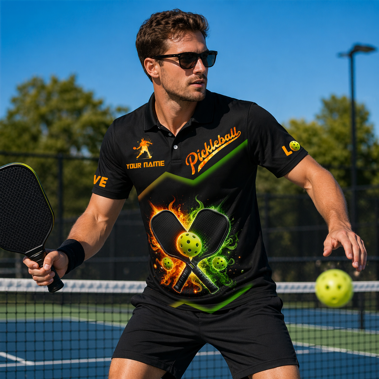 Custom Fire Pickleball Polo Shirt
