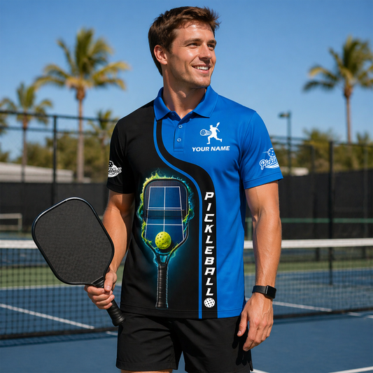 Personalized Pickleball Polo Shirt Blue & Black