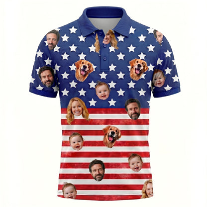 Custom Face American Flag Polo Pickleball Shirt