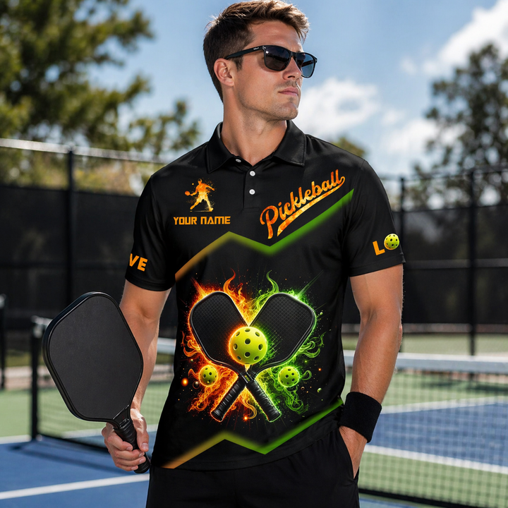 Custom Fire Pickleball Polo Shirt