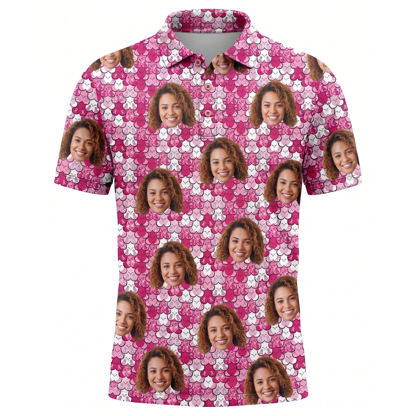 Custom Face Pink Ribbon Breast Cancer Awareness Polo