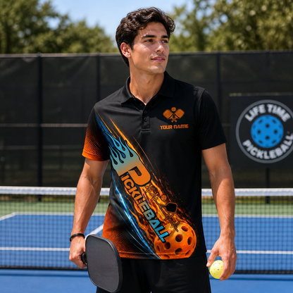 Custom Pickleball Team Polo Shirt Fire Design
