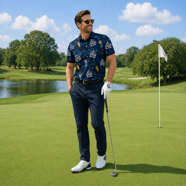 Custom Face Best Dad By Par Golf Polo