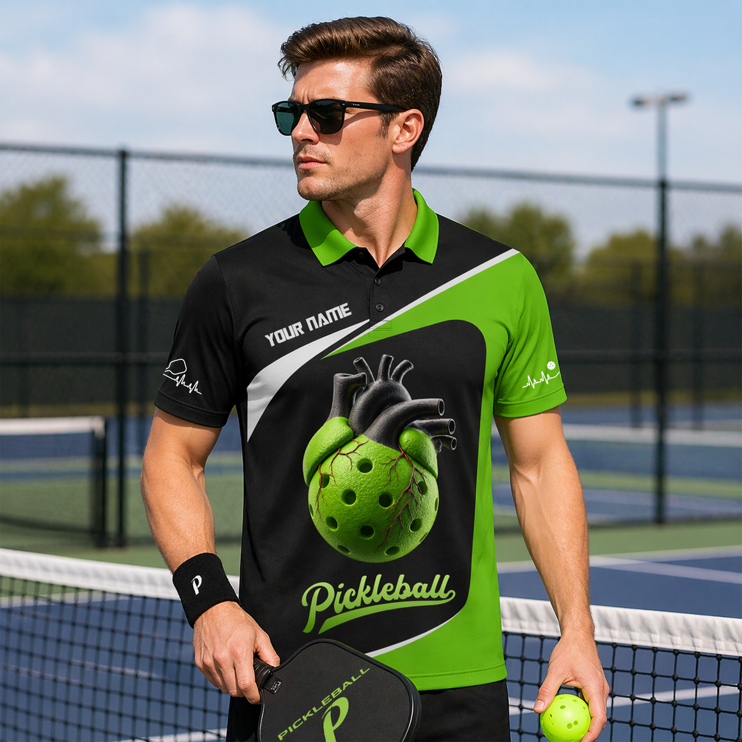 Custom Pickleball Heart Graphic Polo Shirt