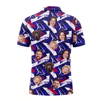Custom Face Polo Shirt Blue Star Pattern