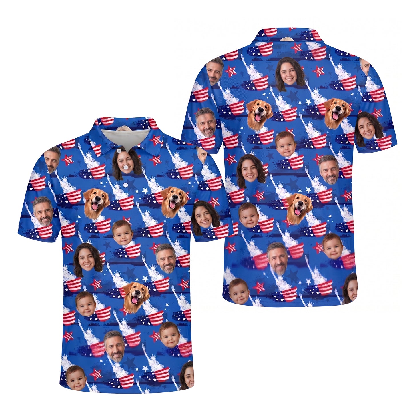 Custom Face USA Flag Polo Shirt
