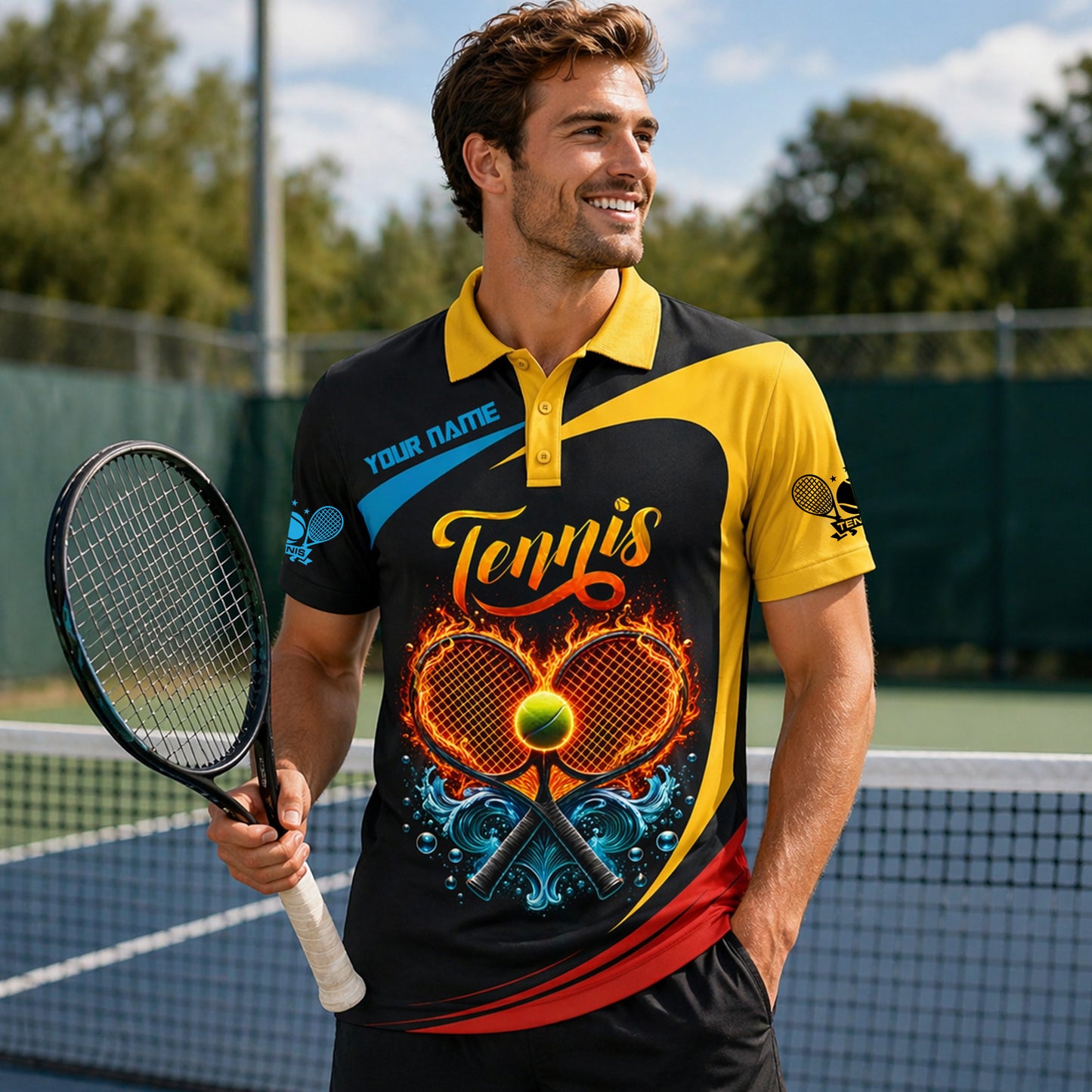 Custom Tennis Flame Polo Shirt