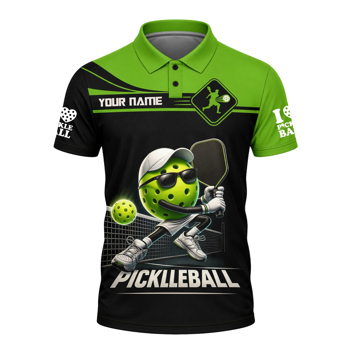 Custom Funny Pickleball Polo Shirt Black Green