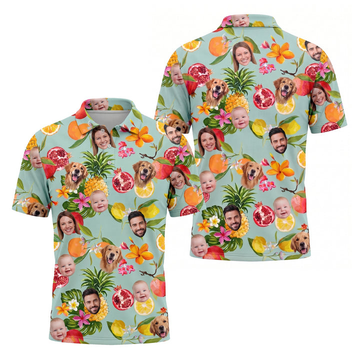 Custom Face Tropical Fruit Hawaiian Polo Shirt