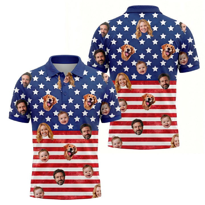 Custom Face American Flag Polo Pickleball Shirt