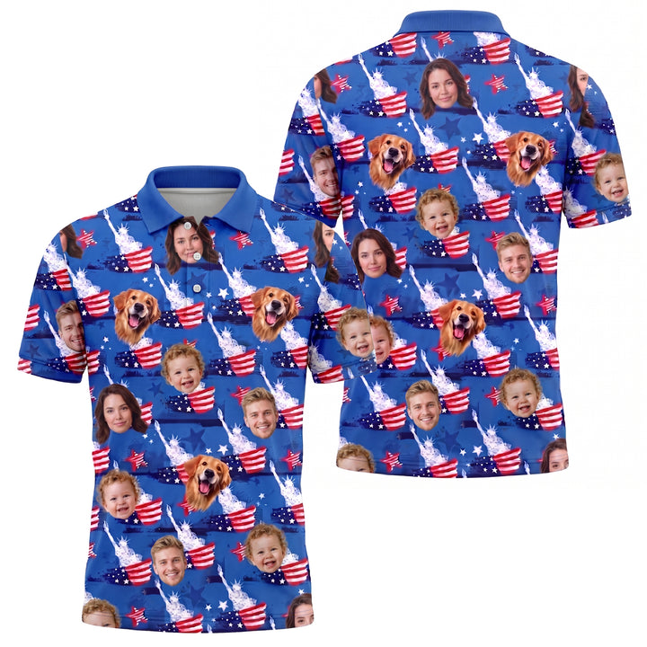 Custom Face American Flag Pickleball Polo Shirt