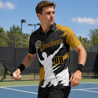 Custom Tennis Polo Black Gold