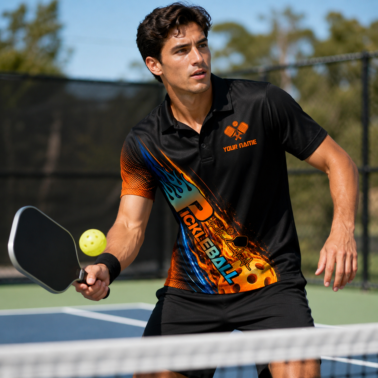 Custom Pickleball Team Polo Shirt Fire Design