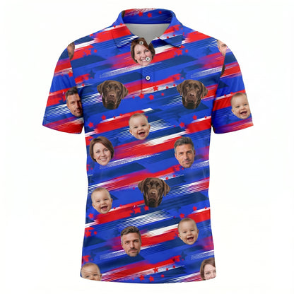 Custom American Flag Face Print Personalized Polo Shirt