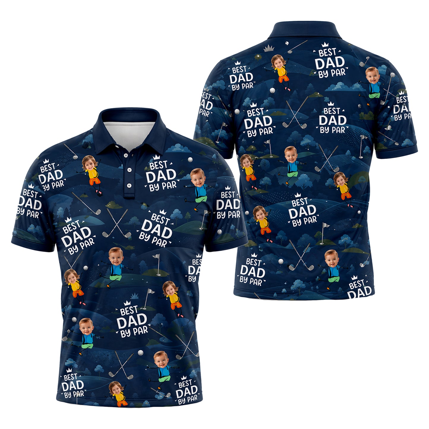Custom Face Best Dad By Par Golf Polo