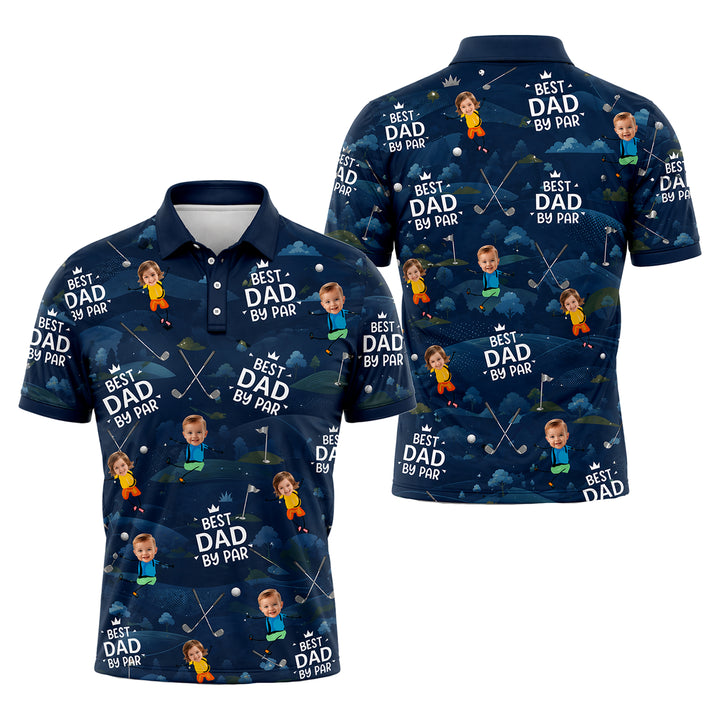 Custom Face Best Dad By Par Golf Polo
