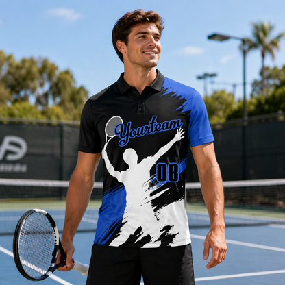 Custom Blue Tennis Polo Shirt Personalized Name Number
