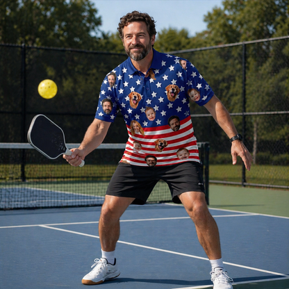 Custom Face American Flag Polo Pickleball Shirt