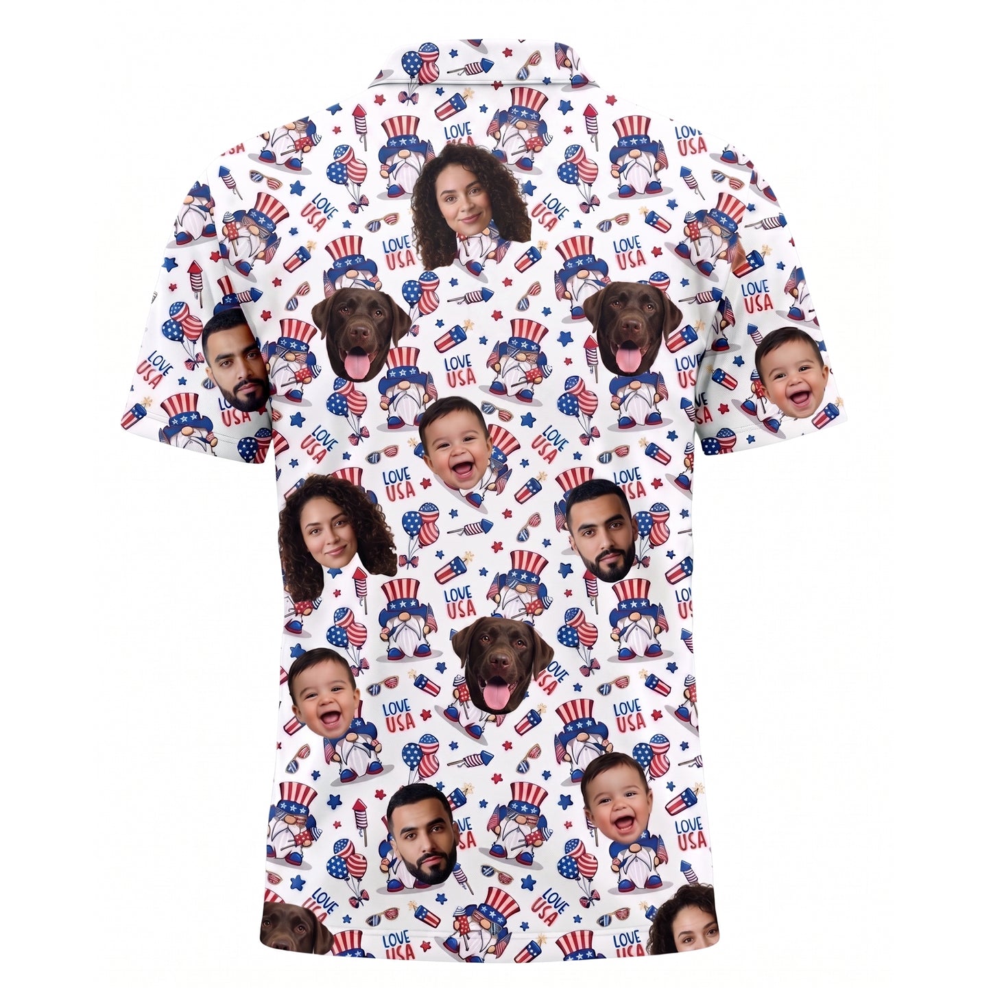 Custom Face American Flag Gnome Polo Shirt