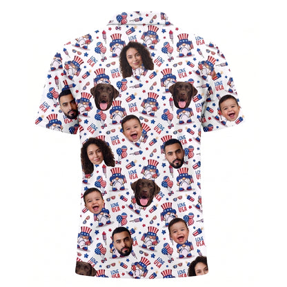 Custom Face American Flag Gnome Polo Shirt