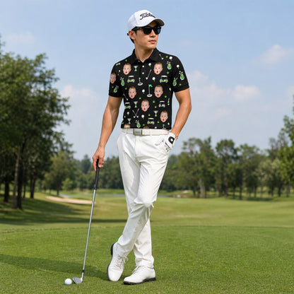 Custom Face Golf Pattern Men's Polo Black