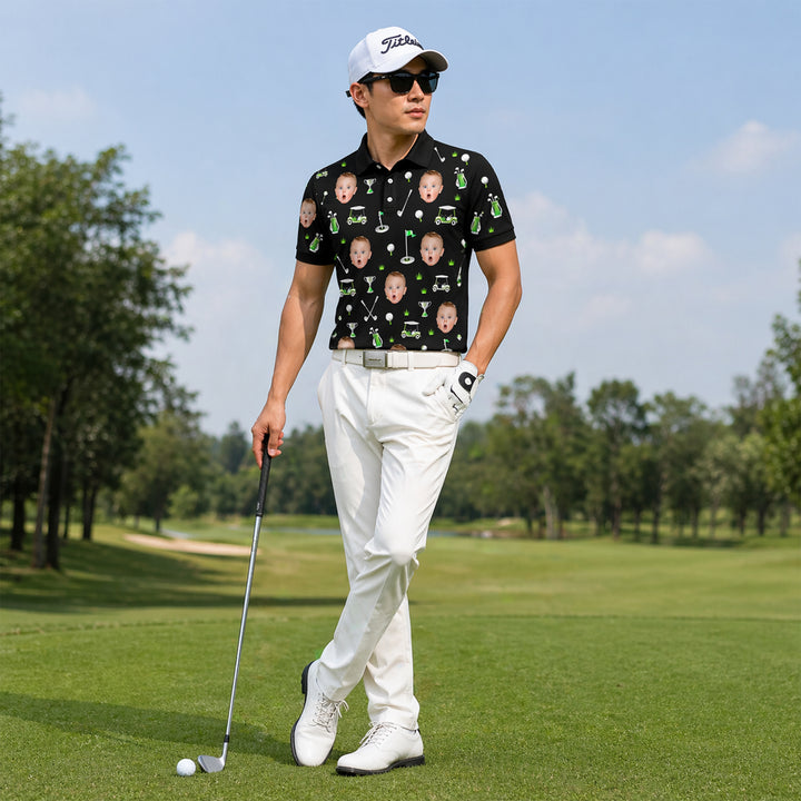 Custom Face Golf Pattern Men's Polo Black