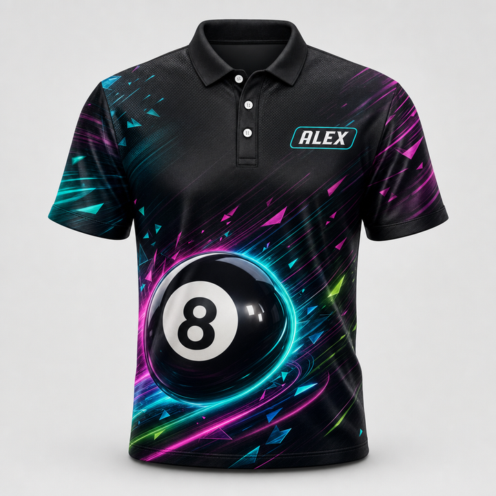 Custom Neon 8-Ball Billiards Team Polo – Team Name & Player Name - Hero