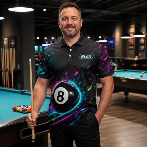 Custom Neon 8-Ball Billiards Team Polo – Team Name & Player Name - Lifestyle 2