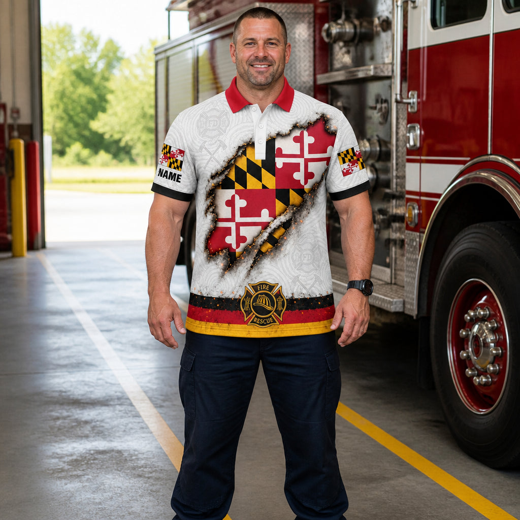 Maryland Flag Eagle Firefighter Polo - Lifestyle 1