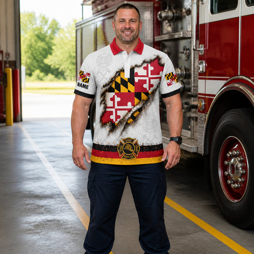 Maryland Flag Eagle Firefighter Polo - Lifestyle 1