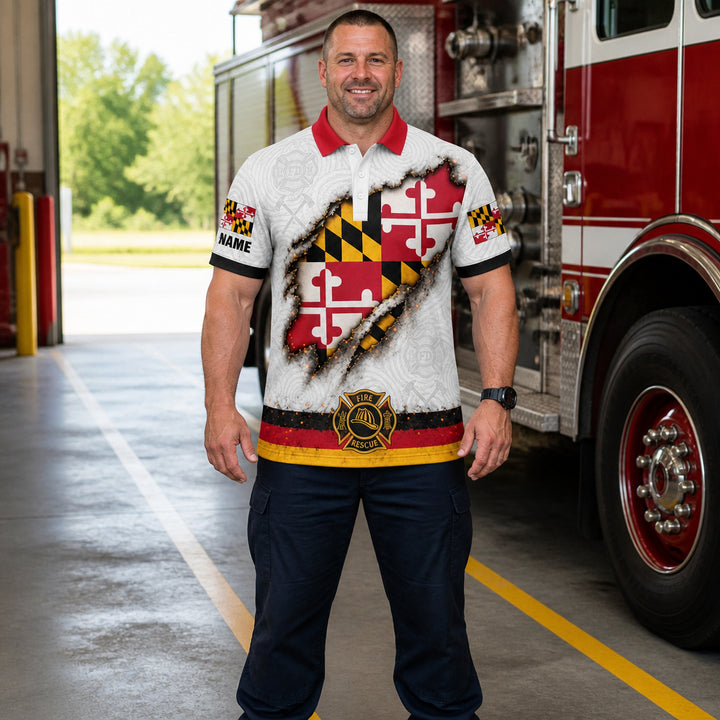Maryland Flag Eagle Firefighter Polo - Lifestyle 1