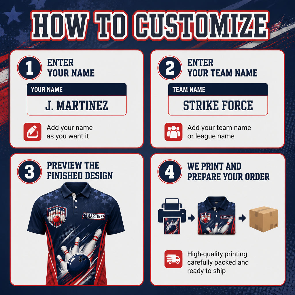 Patriotic Bowling Team Polo – Custom Team & Player Name - How to customize
