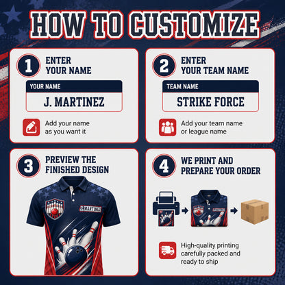 Patriotic Bowling Team Polo – Custom Team & Player Name - How to customize
