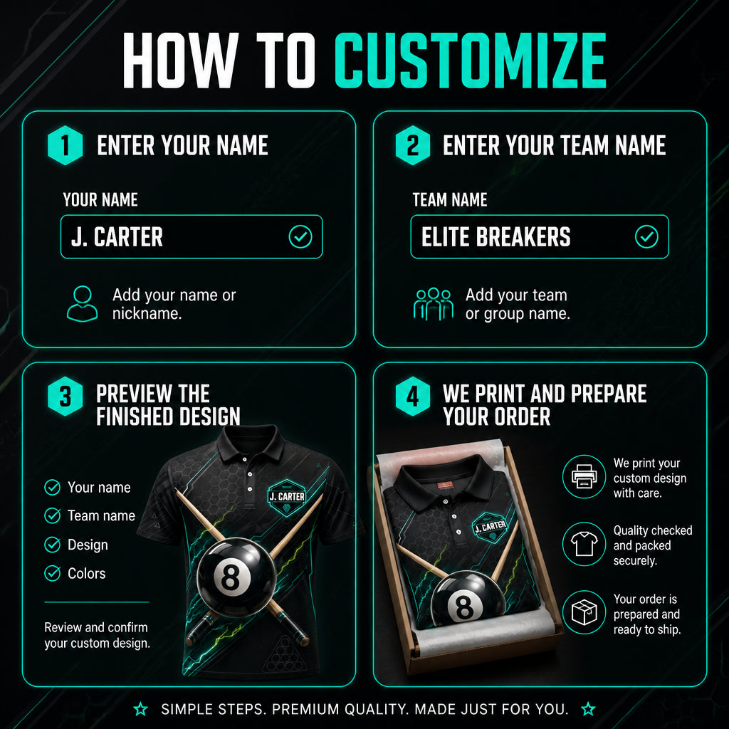 Custom 8‑Ball Billiards Team Polo — Add Team & Player Name - How to customize