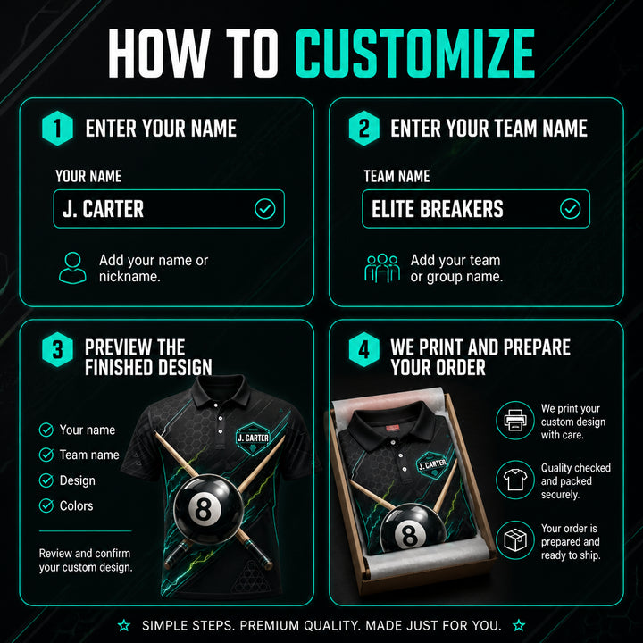 Custom 8‑Ball Billiards Team Polo — Add Team & Player Name - How to customize
