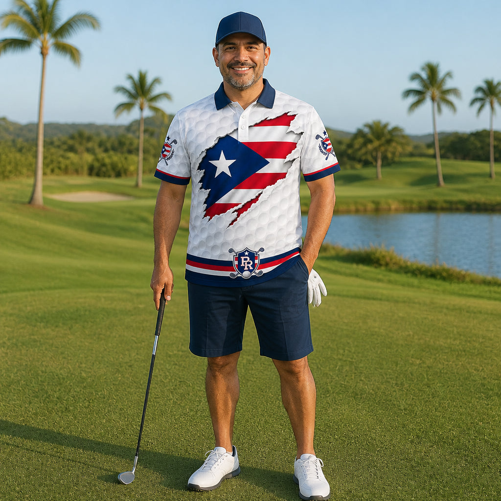 Puerto Rico Flag Eagle Golf Polo - Lifestyle 2
