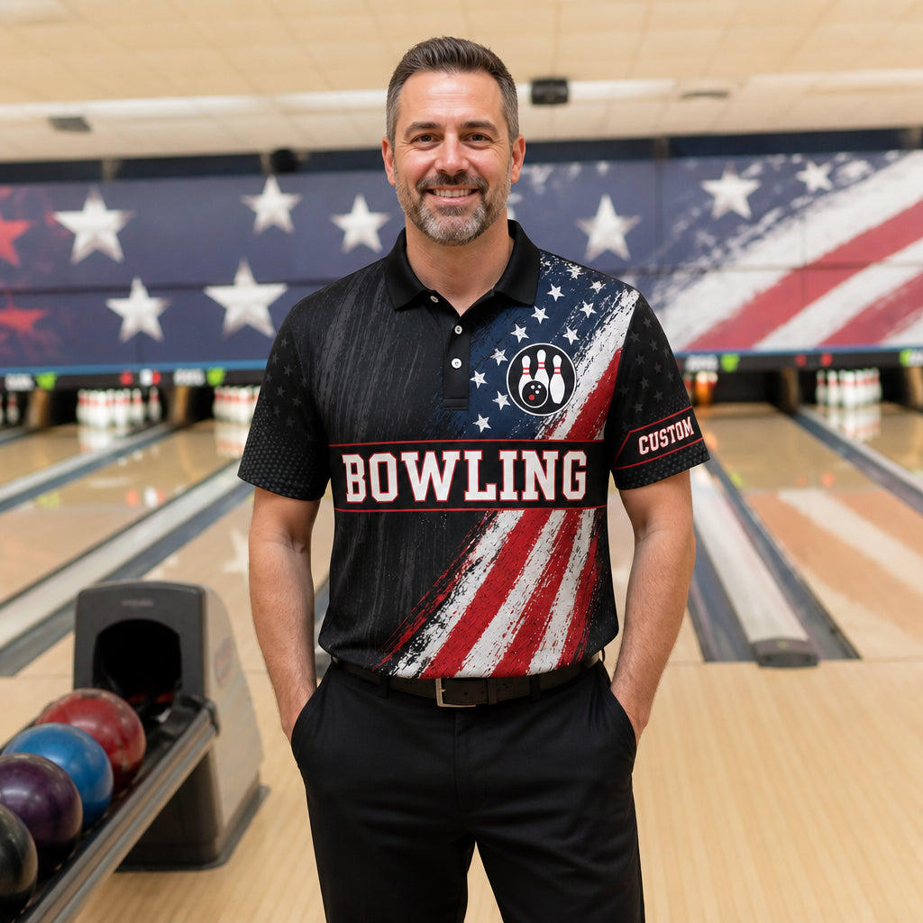 Custom Bowling Team USA Flag AOP Polo - Lifestyle 1