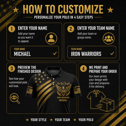 We the People 250 — Custom Name Patriotic Polo - How to customize