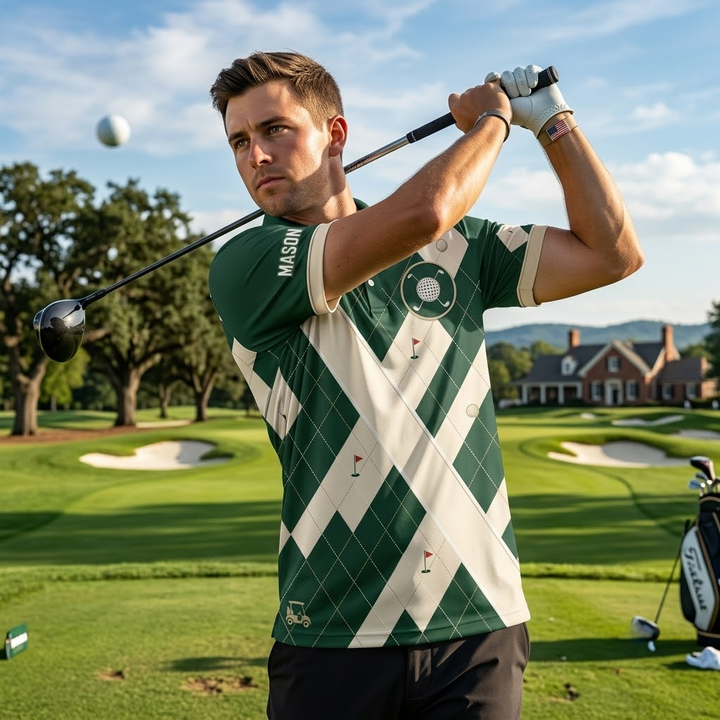 Classic Argyle Golf Polo Shirt - Personalized Name All Over Print