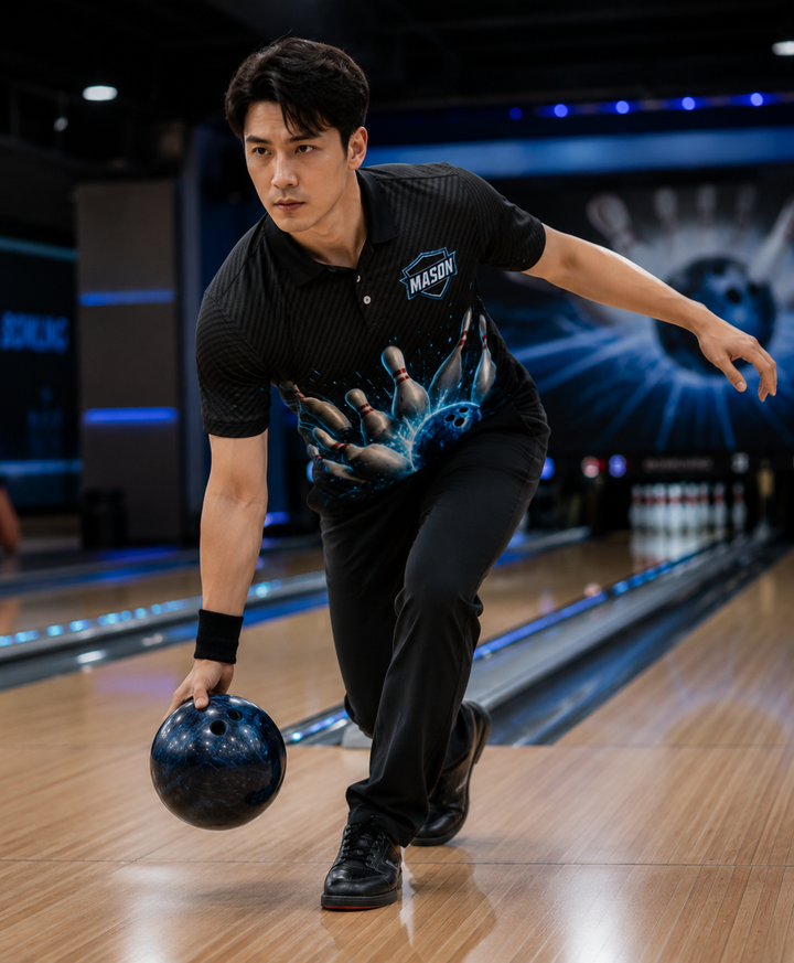 Neon Strike Bowling Polo Shirt - Personalized Name All Over Print