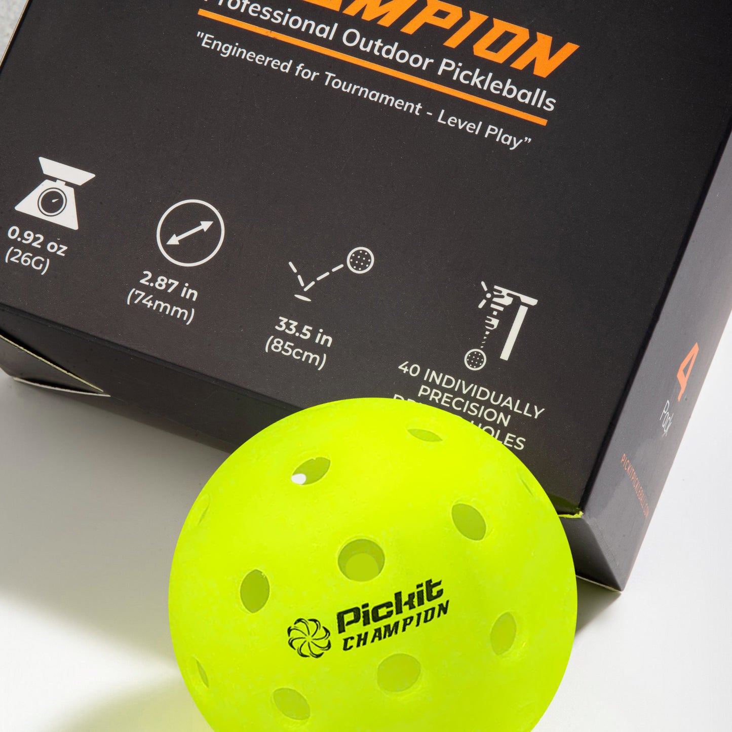 Pickit Champion Pickleball Balls – Indoor & Outdoor – 4 or 60 Pack