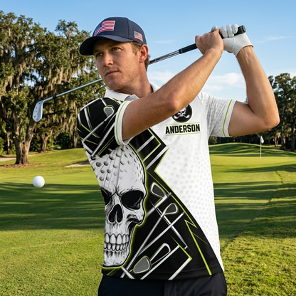 Skull Golf Polo Shirt - Personalized Name All Over Print