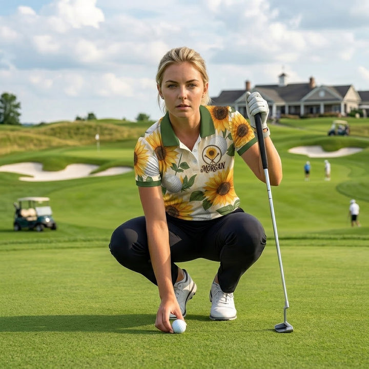 Sunflower Golf Crest Polo Shirt - Personalized Name All Over Print