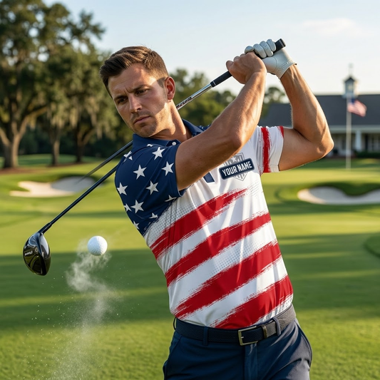 USA Flag Golf Polo Shirt - Personalized Name All Over Print